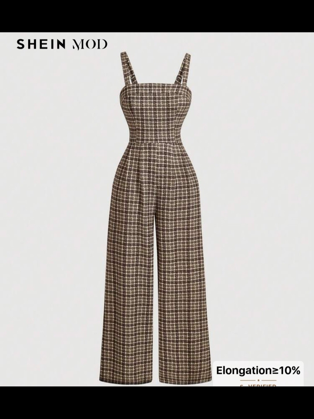 SHEIN Brown Plaid Strappy Wide-Leg Jumpsuit